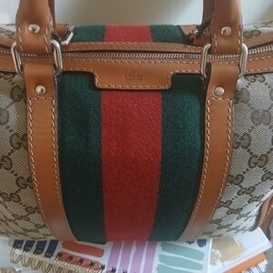 Gucci Tan and Green Satchel Bag